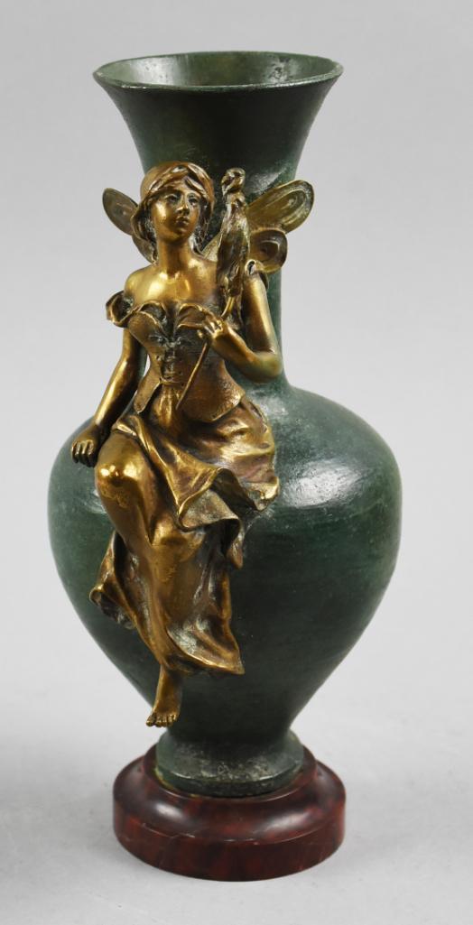 Antique Signed French Bronze Fairy Vase M Dobut (1 of 7)