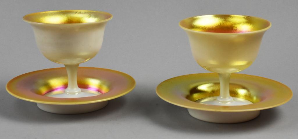 Steuben Calcite/Gold Aurene Goblets/Underplates (1 of 8)