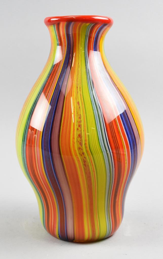 Multi Striped Rainbow Murano Glass Vase (1 of 12)