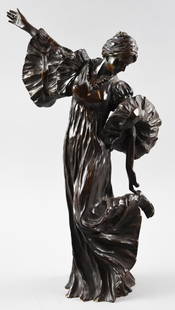 After Agathon Leonard Bronze "Danseuse Au Cothune": This is a wonderful patinated bronze figure titled "Danseuse Au Cothune", originally created by Agathon Leonard (1841-1923). She is marked in the folds of her dress with artist name. She stands ap