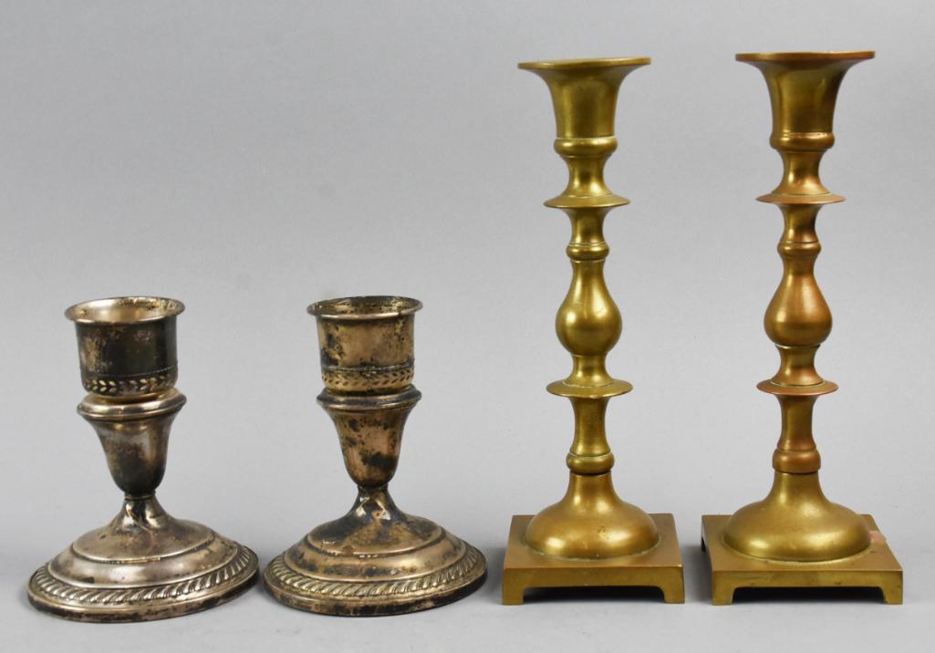 (2) Pair Vintage Sterling &  Antique Brass Candlesticks (1 of 9)