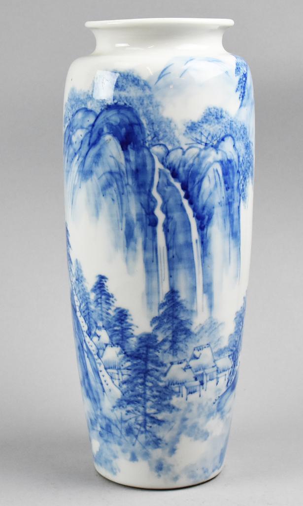 Large Asian Blue & White Vase Artist Signed (1 of 7)