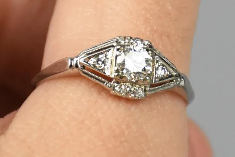 Art Deco 18K White Gold Diamond Engage Ring (1 of 6)