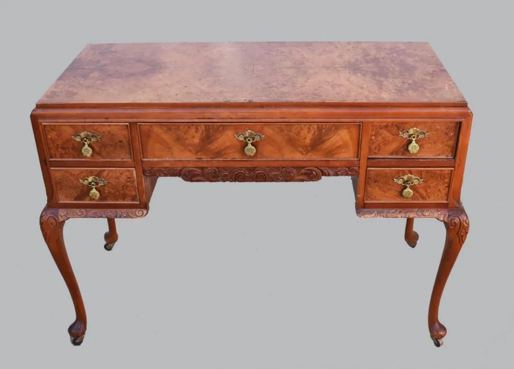 Antique Louis XV Style Burled Walnut Desk (1 of 10)