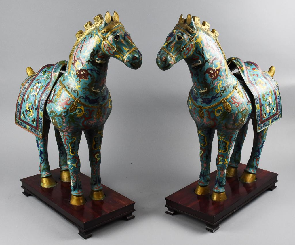 Pair of Antique  Chinese CloisonnÃ© Horses (1 of 15)