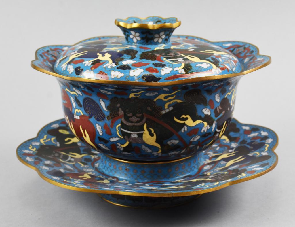 Antique Chinese Cloisonné Lidded Bowl (1 of 10)