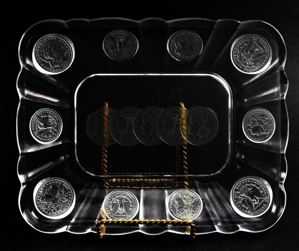 c1892 US Glass Frosted Coin Bread Tray (1 of 4)