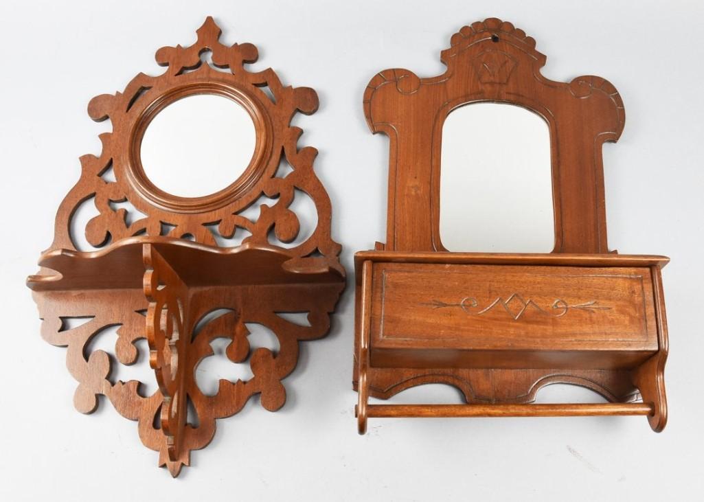 Antique Carved Shelves w/ Mirrors (1 of 11)
