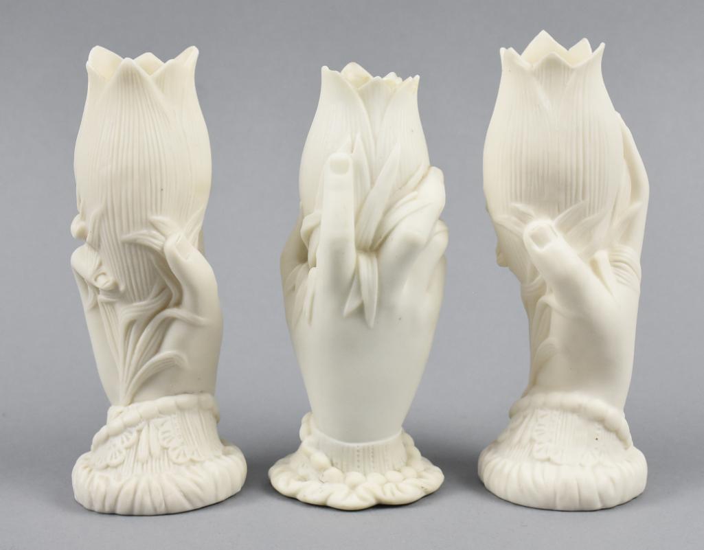 (3) English Parian Molded Hand Flower Vases (1 of 8)