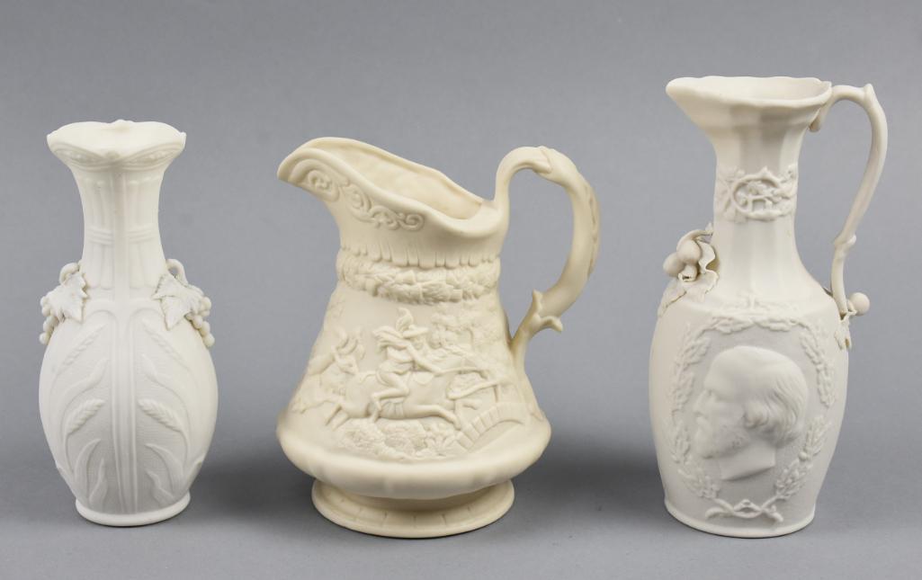 (3) Misc English Parian Ware Lot, Vases, Pitcher (1 of 5)