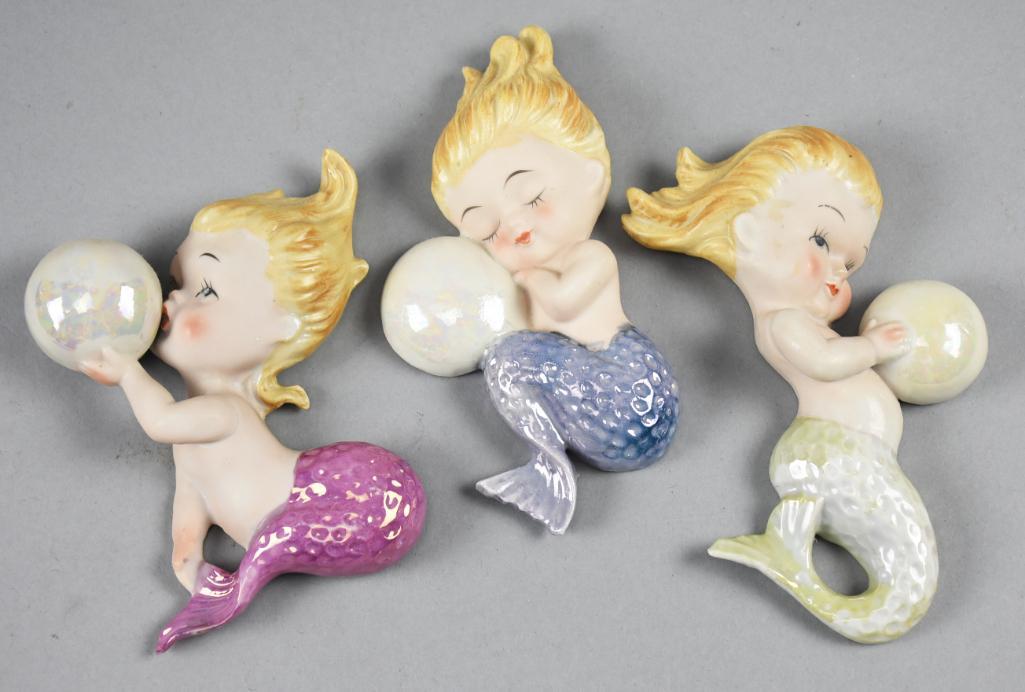 c1950 Norcrest, Japan Ceramic Mermaid Wall Hangers (1 of 2)