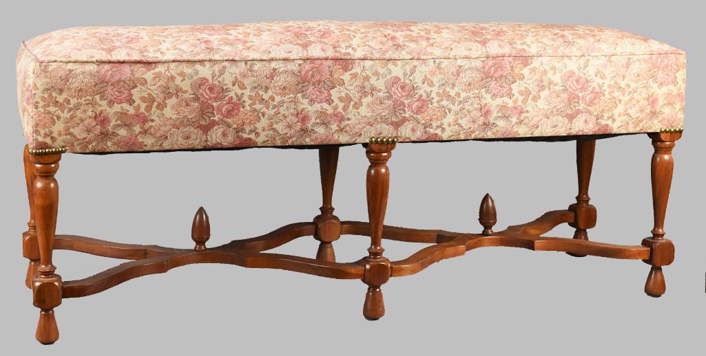 Antique Long French Floral Upholstered Bench (1 of 13)