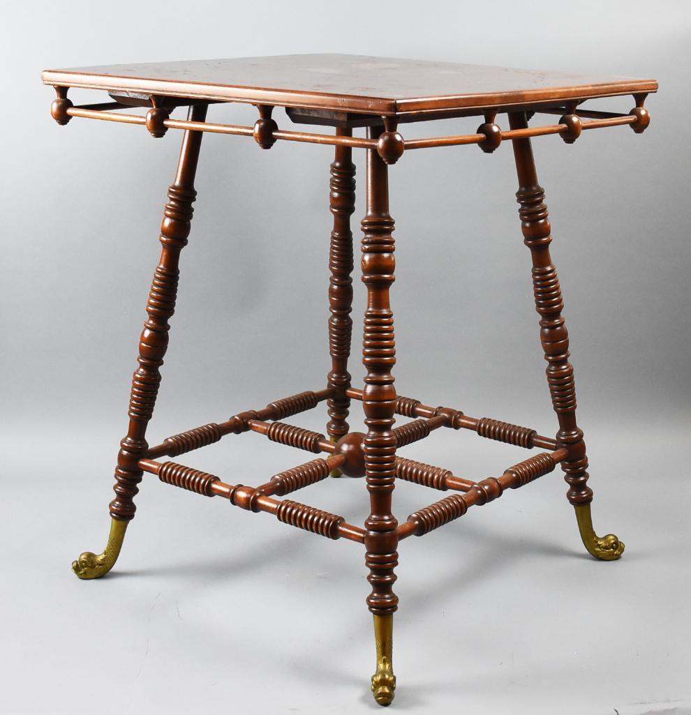 Victorian Spool/Stick & Ball Parlor Table, Dolphin Feet (1 of 11)