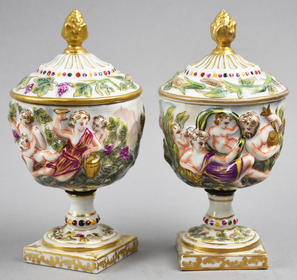 c1920 Bas-Relief Capodimonte Urns, French Made (1 of 11)