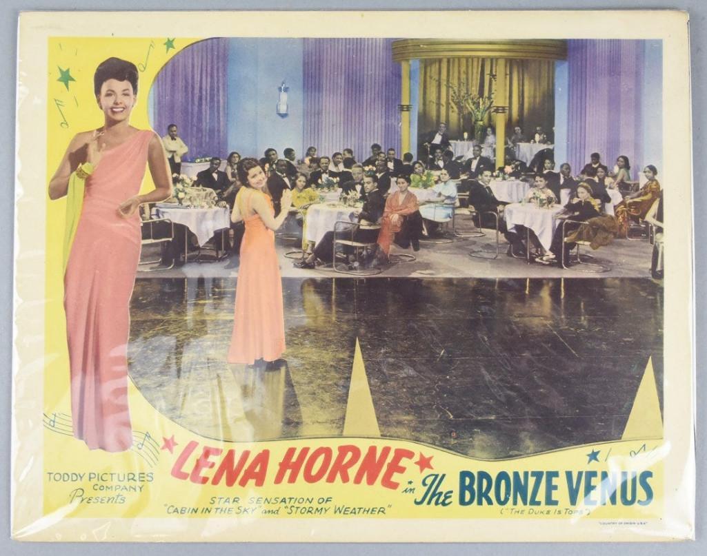 Bronze Venus (1943) Lena Horn Lobby Card: Bronze Venus (1943) Lena Horn Lobby Card. Appears in fine condition, encased in plastic. 11 X14 inches. Overall a nice display piece. Great item for a lobby card collector.