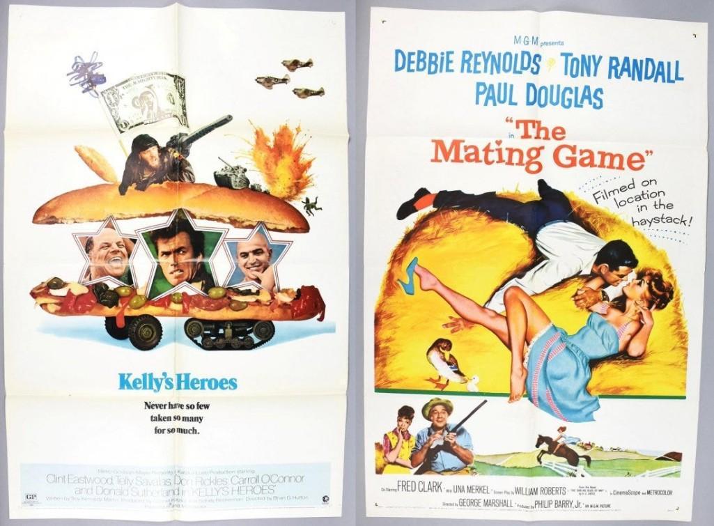 Mating Game & Kelly: The 1959 movie Mating Game stars Debbie Reynolds, Tony Randall and Paul Douglas. Poster is in very nice condition with minor toning along the border and a couple small tears at the center fold. The 19