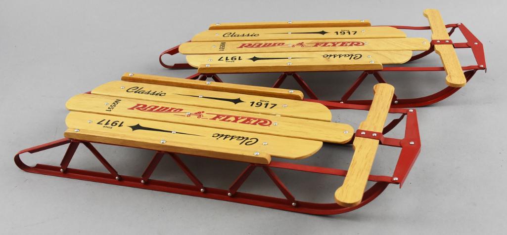 Pair 16" Replica Radio Flyer Sleds: These are cute replica No. 551 Radio Flyer sleds, made in China to the specs of Radio Flyer Inc.