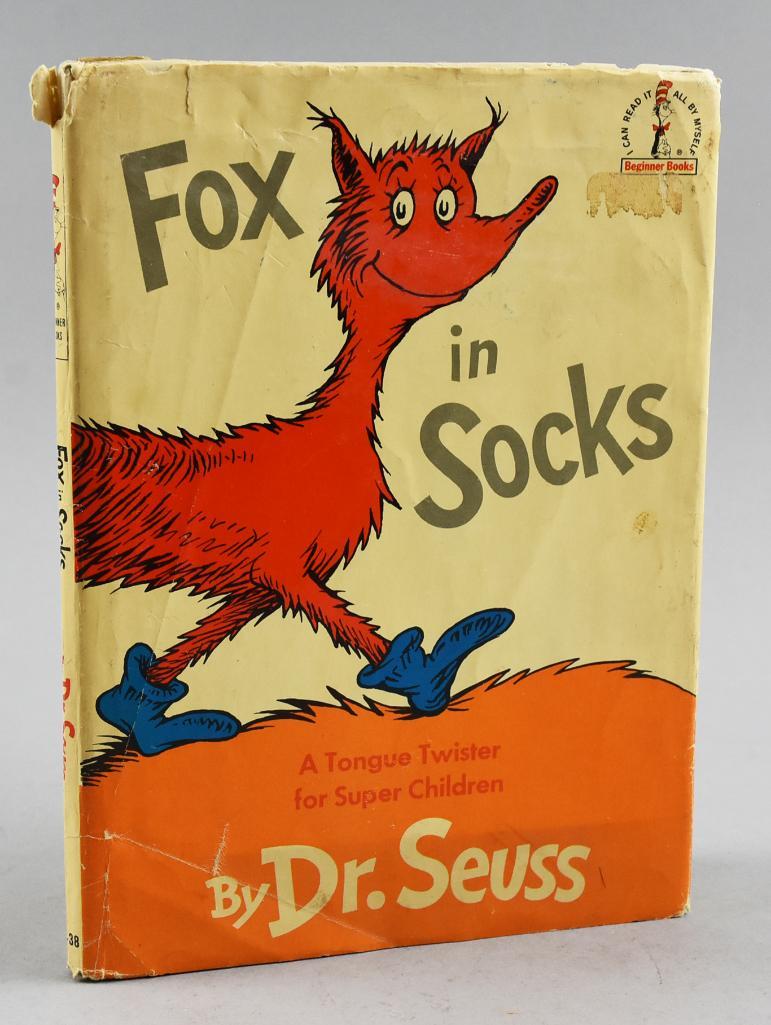 1st Ed. 1965 Dr. Seuss Fox in Socks w/ Dust Jacket,: This is a fun 1st Edition book from Random House, Beginner Books for Dr. Seuss, Fox in Socks published in 1965. Comes with the original dust jacket.