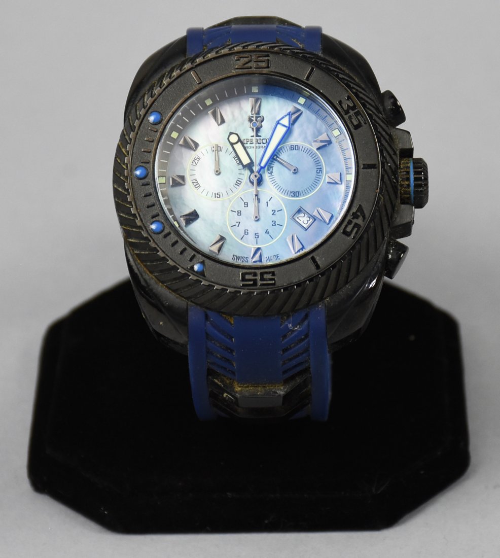 Invicta Imperious, No. IMP1030: Appears unused, protective plastic on watch back. MOP face, black accents, blue rubber band