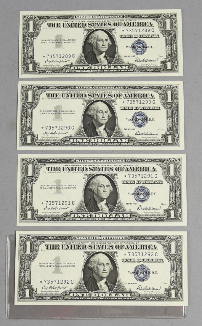 1957 1 Dollar Star Error Silver Cert. 4 Consecutive (1 of 3)