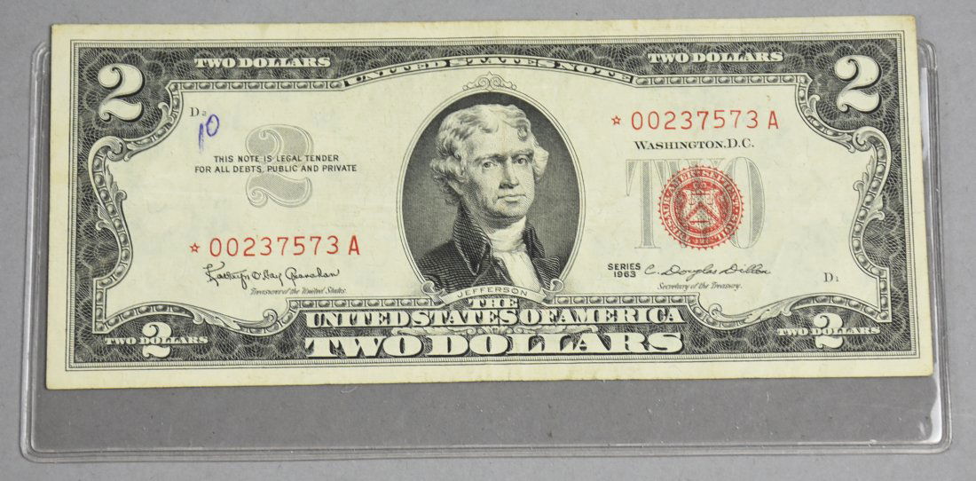 2 dollar 1963 Red Star Error Note (1 of 2)