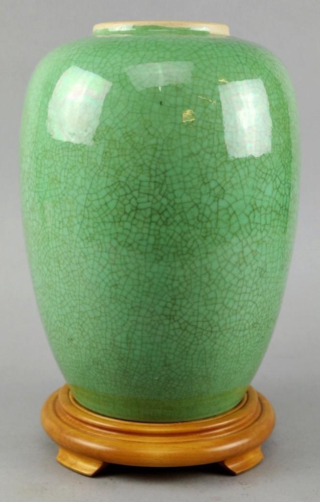 Vintage Chinese Green Crackle Glaze, Lamp Base, Vase (1 of 5)