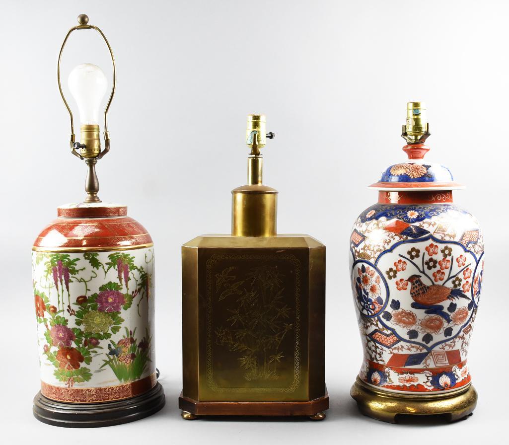 (3) Vintage Asian Porcelain & Brass Lamps (1 of 10)