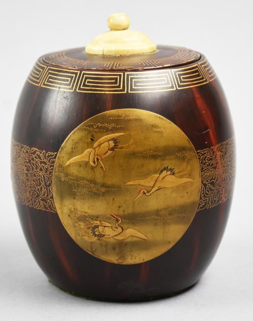 Antique Japanese Rosewood Tobacco Barrel, Brass Inlay (1 of 10)