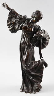 After Agathon Leonard Bronze "Danseuse Au Cothurne": This is a wonderful patinated bronze figure titled "Danseuse Au Cothurne", originally created by Agathon Leonard (1841-1923). She is marked in the folds of her dress with artist name. She stands appro