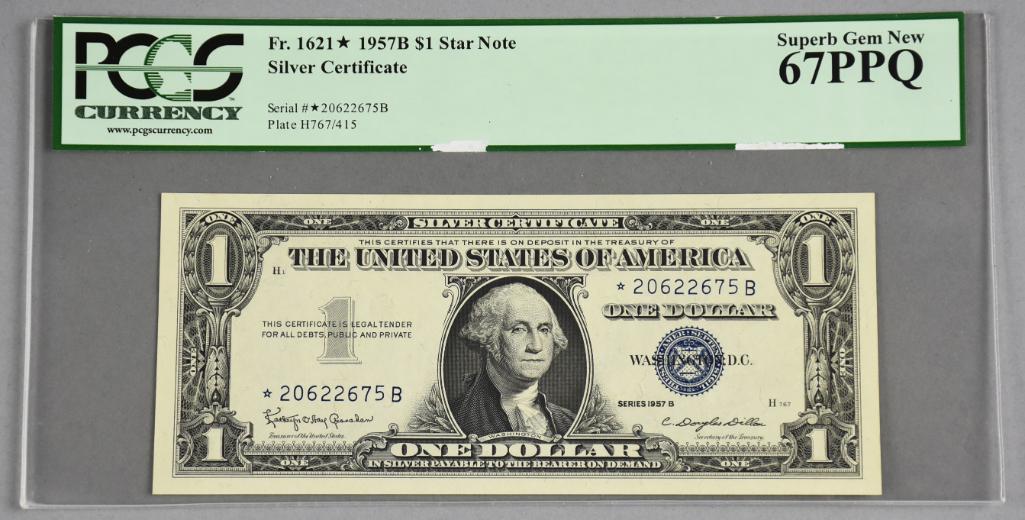 1957B $1 Star Note Silver Certificate, PCGS 67PPQ (1 of 2)