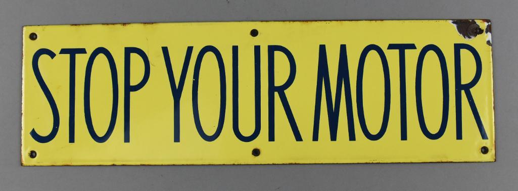 Vintage Richfield Oil Corp Stop Your Motor Porcelain (1 of 2)