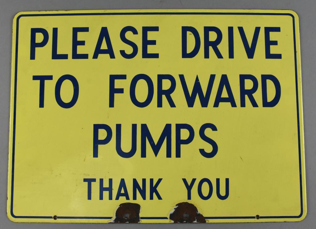 Vintage Richfield Oil Corp Porcelain Drive Forward Sign (1 of 2)