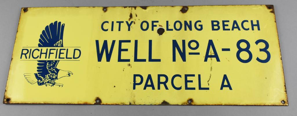 Vintage Richfield Long Beach, CA Porcelain Well Sign (1 of 3)