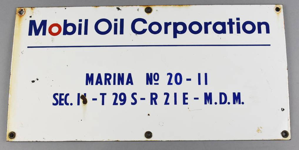 Vintage Mobil Oil Corporation Marina Porcelain Sign