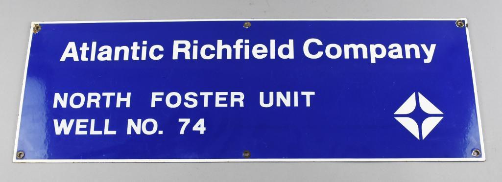 Atlantic Richfield Blue Metal Well Sign: Vintage Atlantic Richfield blue metal well sign for the North Foster Unit, Well #74. Measures approx. 10" x 30"