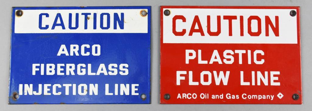 Pair Vintage ARCO Porcelain Caution Signs (1 of 2)