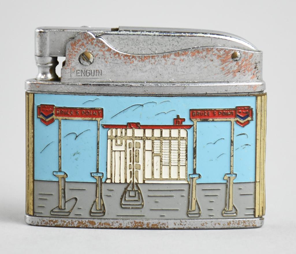 Vintage Chevron Bruce's Point Service Station Lighter: Cool lighter by Penguin is for Bruce's Point Chevron station in Bakersfield, CA.