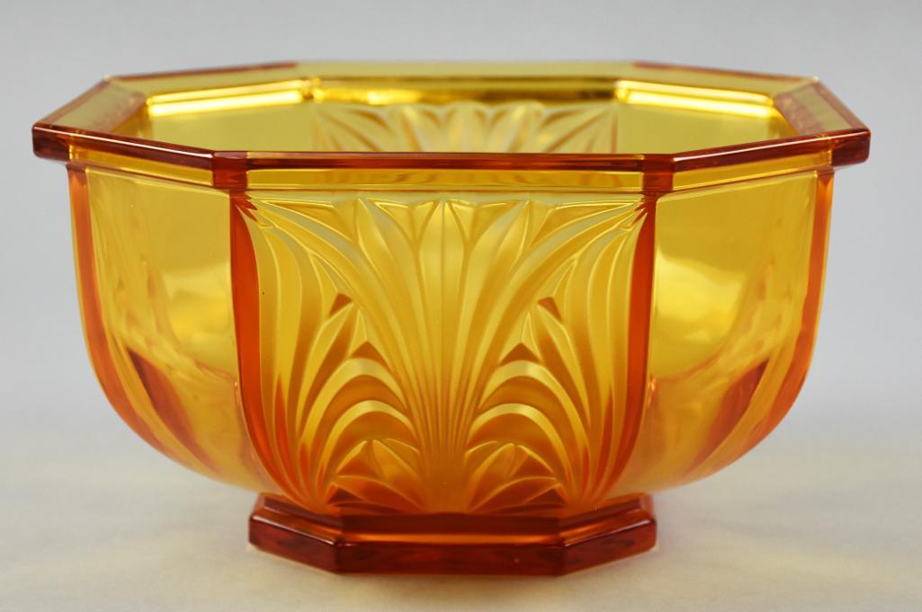 Brockwitz Art Deco Frosted Amber Glass Bowl, German (1 of 6)