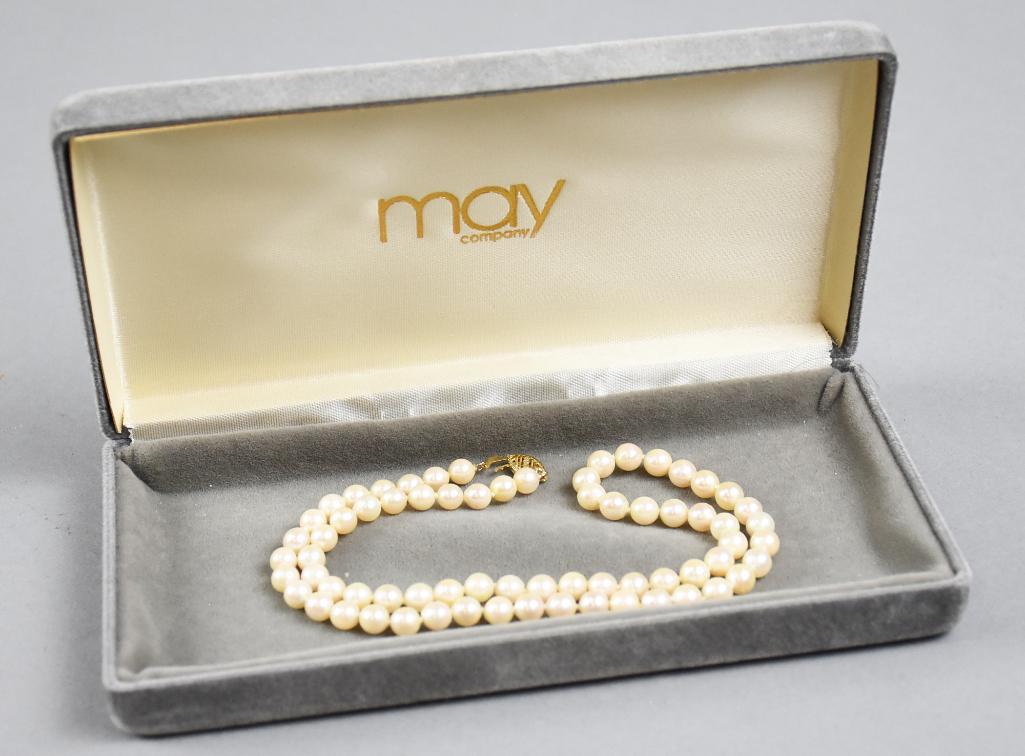 Princess Length White Pearl 14k Gold Necklace (1 of 6)