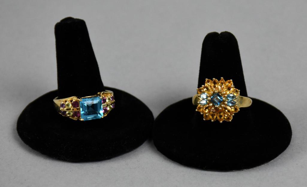 2 10k Yellow Gold Blue Stone Rings (1 of 9)