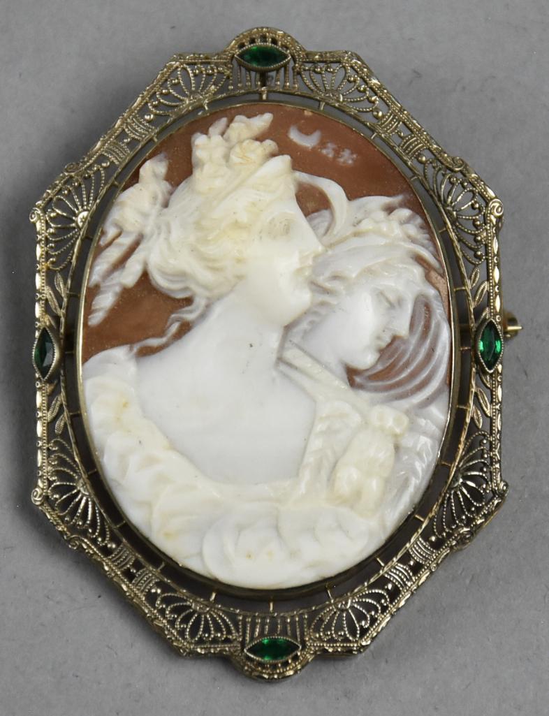 Antique Shell Cameo in 14K White Gold Filigree, (1 of 7)
