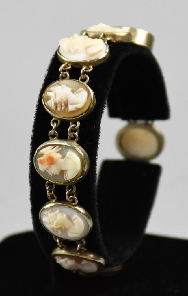 Antique Shell Cameo Bracelet Sterling (1 of 8)