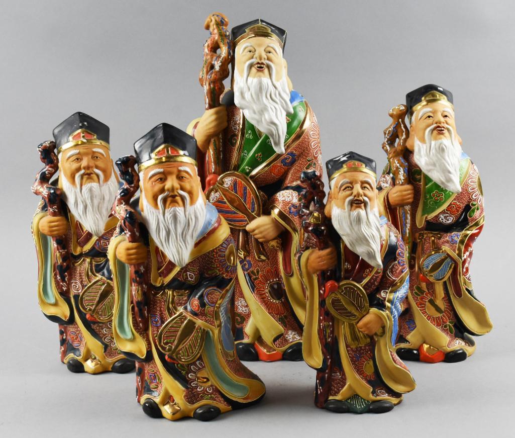 (5) Japanese Moriage Jurojin Ceramic Figures (1 of 9)
