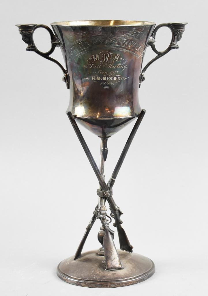 1884 Reed & Barton Marksmanship Award H.G. Bixby: This amazing trophy was awarded by the Manchester Rifle Association to expert marksman H.G. Bixby of Nashua, New Hampshire (believed to be Harry G, Harry Gray). The trophy was issued in 1884 for the F