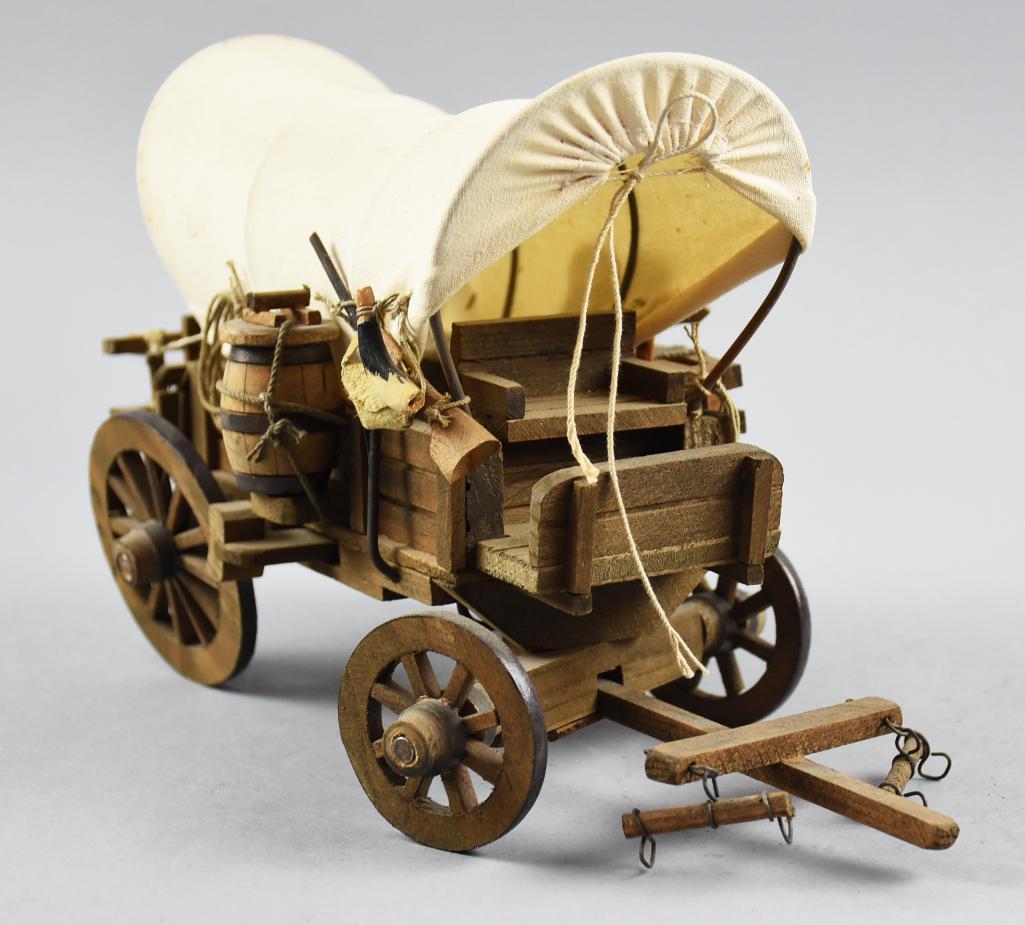 Wooden Toy Covered Wagon w/ Barrel & Tools (1 of 8)