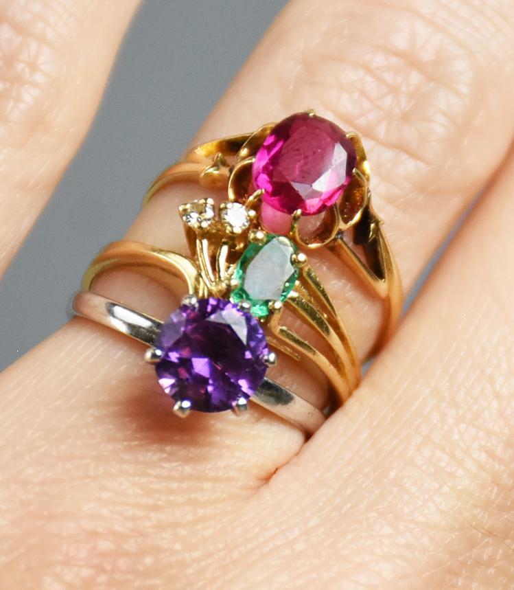 (3) 10K & 14K Sapphire Emerald Gemstone Rings (1 of 7)