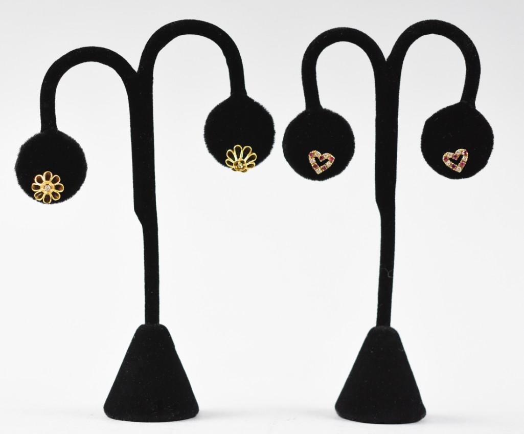 Two Pair 14 K Diamond and Diamond/Ruby Earrings (1 of 13)