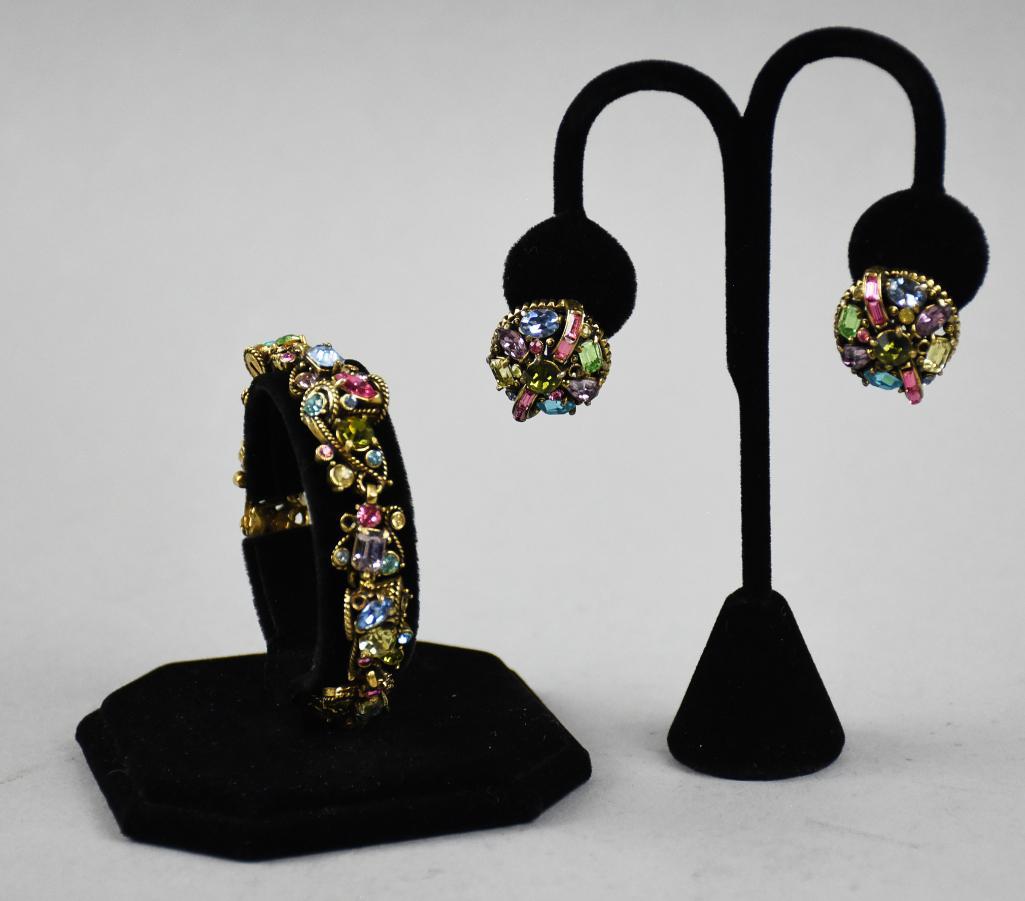 1957 Hollycraft Multicolor Stone Bracelet and Earrings (1 of 10)