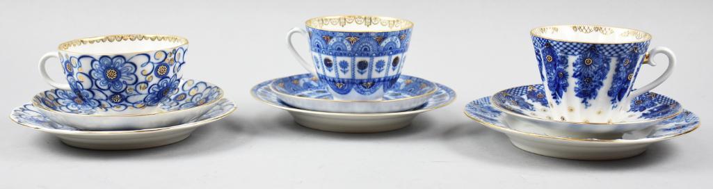 (3) Lomonosov Russian Porcelain Cup/Saucer Sets (1 of 10)