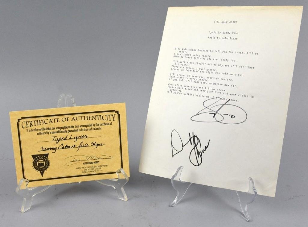 Signed "I Walk Alone" Lyrics, Sammy Cahn/Dinah Shore (1 of 2)